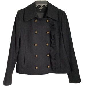 DKNY CHARCOAL GRAY DOUBLE BREASTED WOOL BLEND JACKET SIZE 10